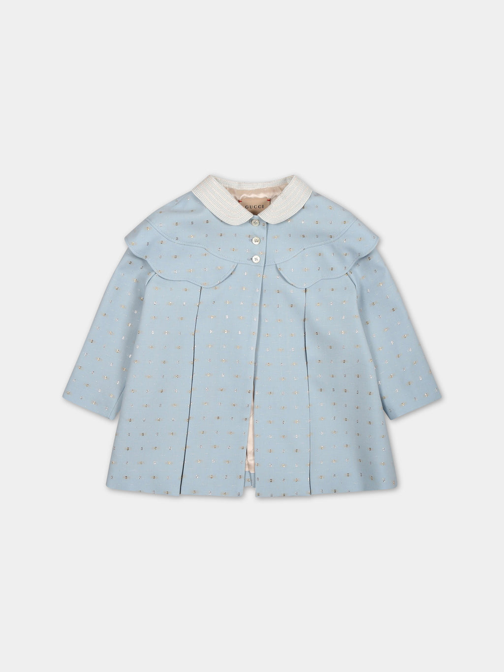 Light blue coat for baby girl with G pattern